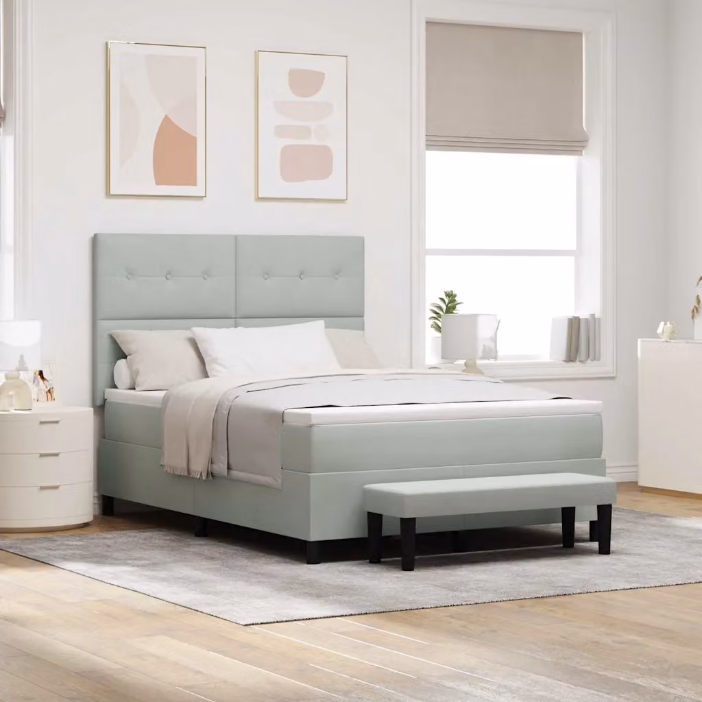 Letto a molle con testiera vidaXL in velluto grigio chiaro L 140 cm x P 190 cm