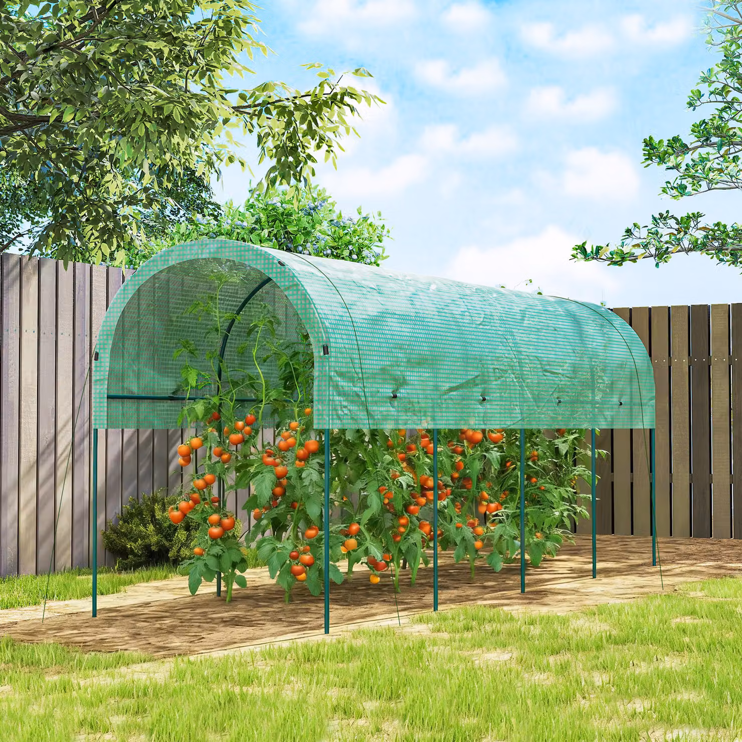 Serra Outsunny resistente all'inverno con tetto ad arco e telo in PVC, Verde, L 400 x P 120 x H 170 cm – 2