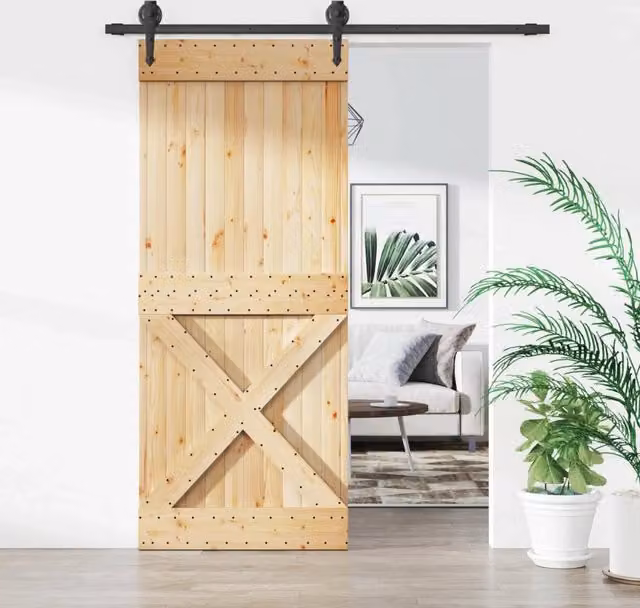Porta scorrevole moderna vidaXL in legno e acciaio, colore marrone e nero, H: 210 cm, L: 85 cm