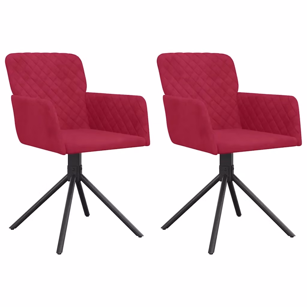Set di 2 sedie da pranzo girevoli a 360 gradi vidaXL in velluto rosso con braccioli e struttura in metallo e MDF – 2