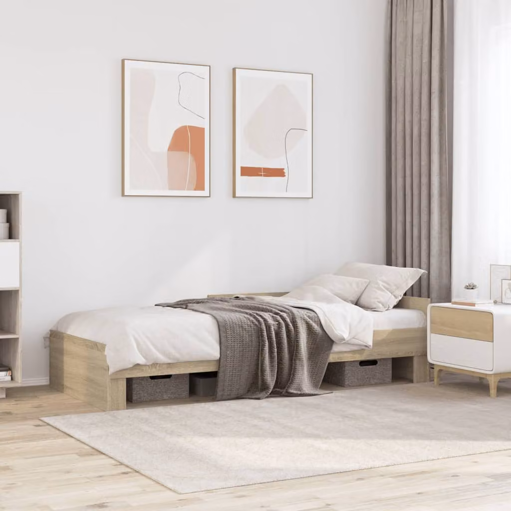 vidaXL Giroletto senza Materasso in Truciolato e MDF Rovere Sonoma, L/P/H: 90 x 190 cm