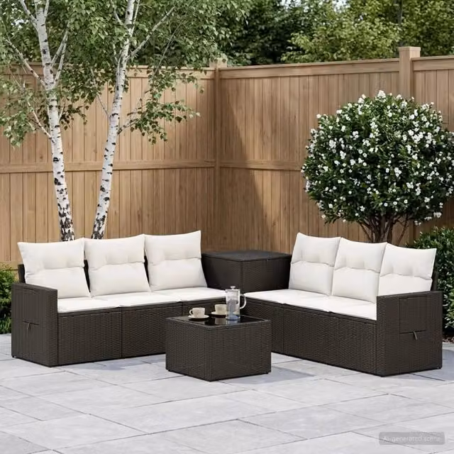 Set di mobili da giardino vidaXL in polyrattan nero e bianco con divani, elementi angolari, tavolino da caffè e cuscini inclusi – 1