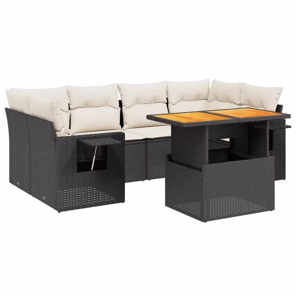 vidaXL Set Divani da Giardino a L con Cuscini 7pz in Polyrattan Nero e Legno di Acacia – 2