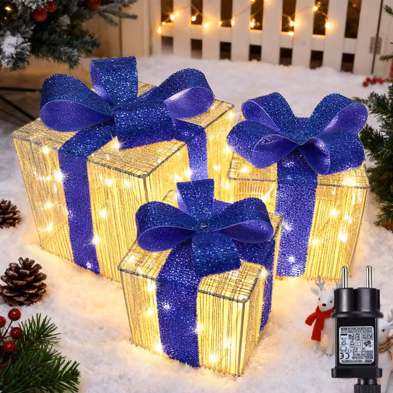 Set di regali natalizi con 140 LED bianco caldo, con timer, confezione da 3