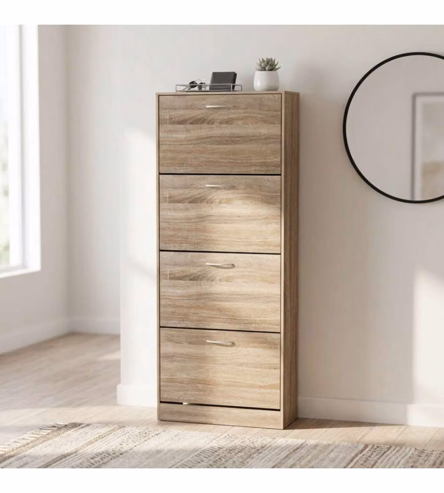 Scarpiera Salvaspazio Cosma in Legno Marrone con 4 Ante L/P/H: 60 x 24 x 150 cm
