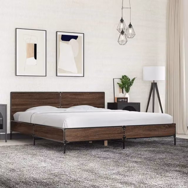 Letto con Giroletto vidaXL in Legno e Metallo, Rovere Marrone, 200 x 200 cm