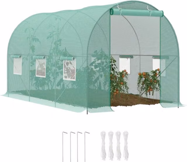 Serra Tunnel da Giardino Xylo Verde con Struttura in Acciaio e Copertura in Policarbonato L: 4.45 m, P: 2 m, H: 2 m