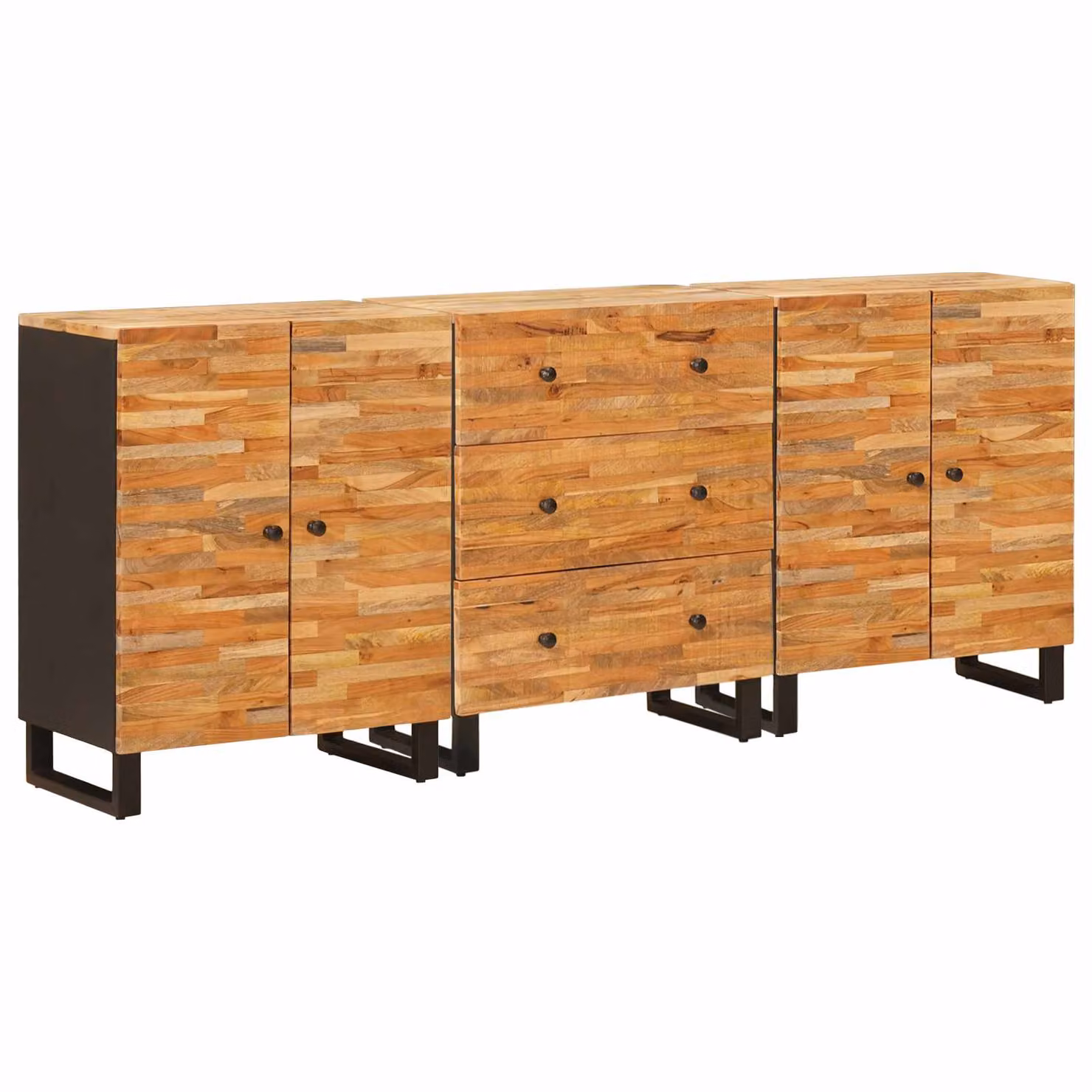 Credenza moderna vidaXL in legno di mango massello e metallo, Marrone e Nero, L: 180 cm, H: 75 cm, P: 33 cm – 1