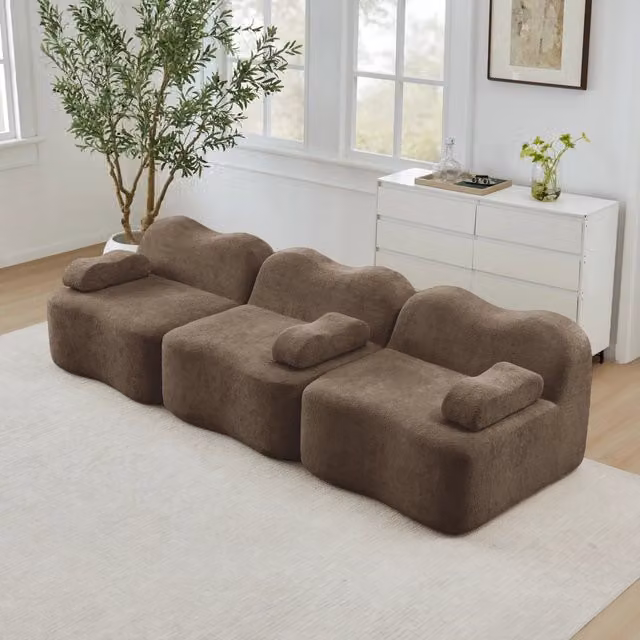 Divano modulare 288.0x98.0x70.0 cm con seduta profonda e imbottitura in schiuma 32D; velluto marrone