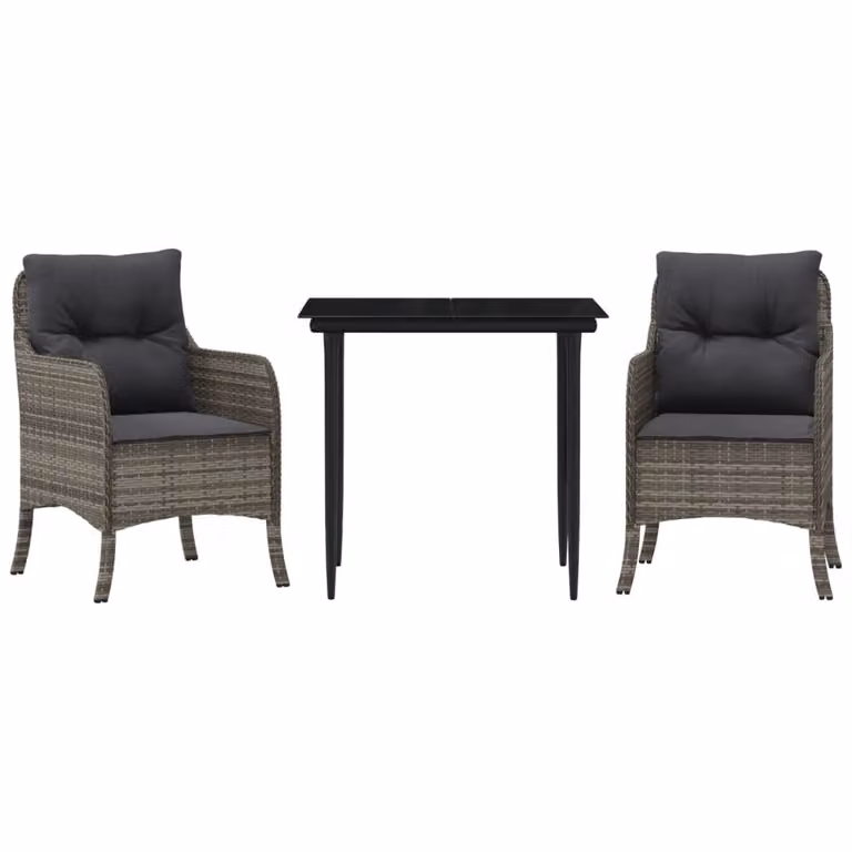 Set da Pranzo da Giardino 3 pz con Cuscini in Polyrattan Grigio