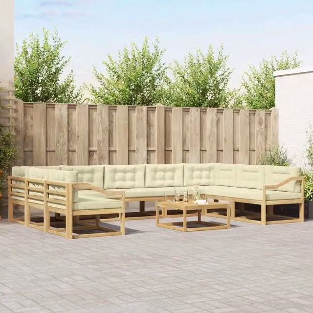 Set di divani da esterno a forma di U vidaXL in legno di acacia con cuscini Bianco e Beige