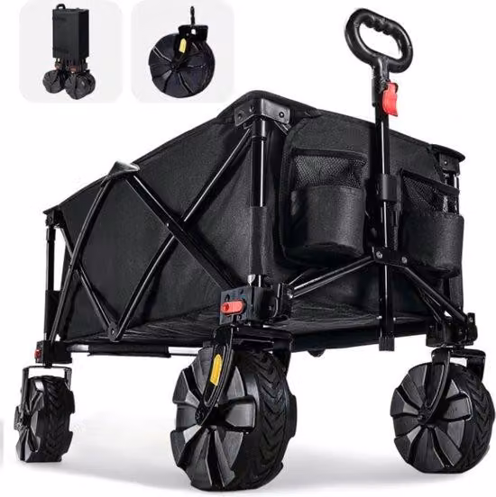 Carrello da spiaggia e da campeggio pieghevole - 83x40x30 cm - 99 L - Portata 102 kg - Ruote a larghezza regolabile per tutti i terreni - Carrello con manico regolabile e telaio robusto - Carrello da spiaggia e da campeggio pieghevole e trasportabile - Ne