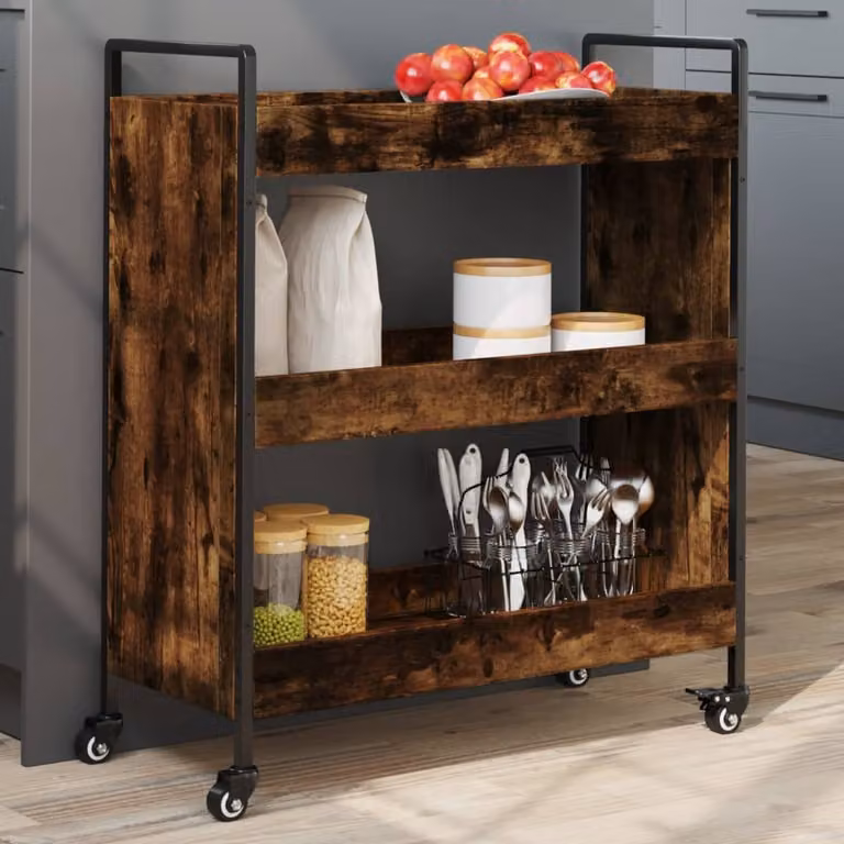 vidaXL Carrello da Cucina in Legno e Metallo Stile Industrial, Colore Rovere Fumo, L/P/H: 70 x 30 x 82 cm