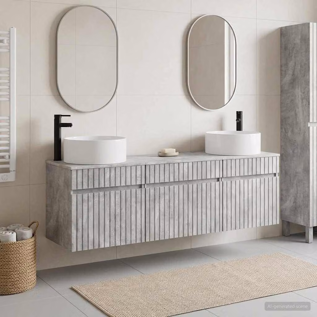 Set di 3 armadi da bagno moderni vidaXL in legno e metallo, colore grigio opaco, L/P/H: 49 x 44,5 x 65,5 cm