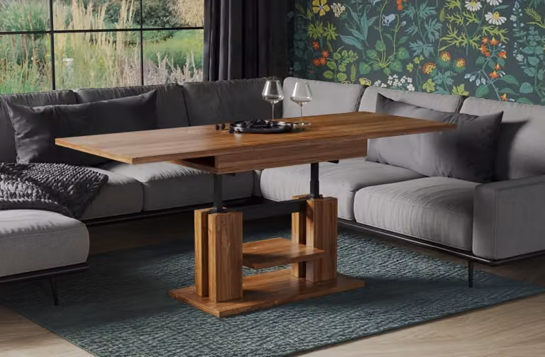 Tavolino Endo-Möbel Iso 110-170cm a doppia alzata regolabile in altezza e allungabile (rovere Stirling)