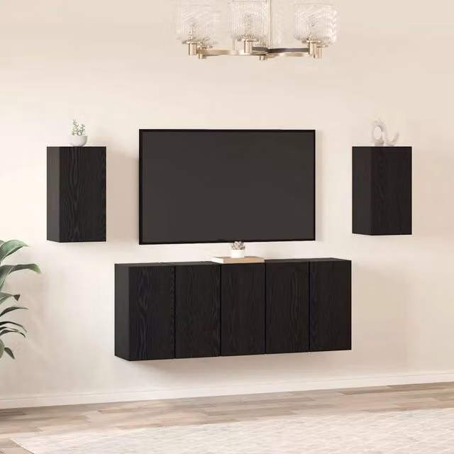 Set mobile TV 7 pz Rovere Nero Legno ingegnerizzato 3393145