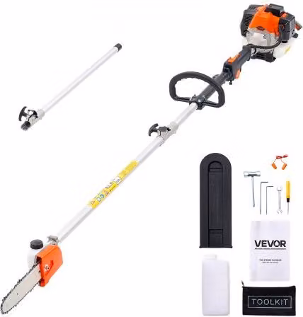 VEVOR Troncatrice a Gas a 2 Tempi da 25 cc con Barra di Taglio da 20,3 cm e Asta Estensibile da 2 a 2,74 m, Colore Arancione