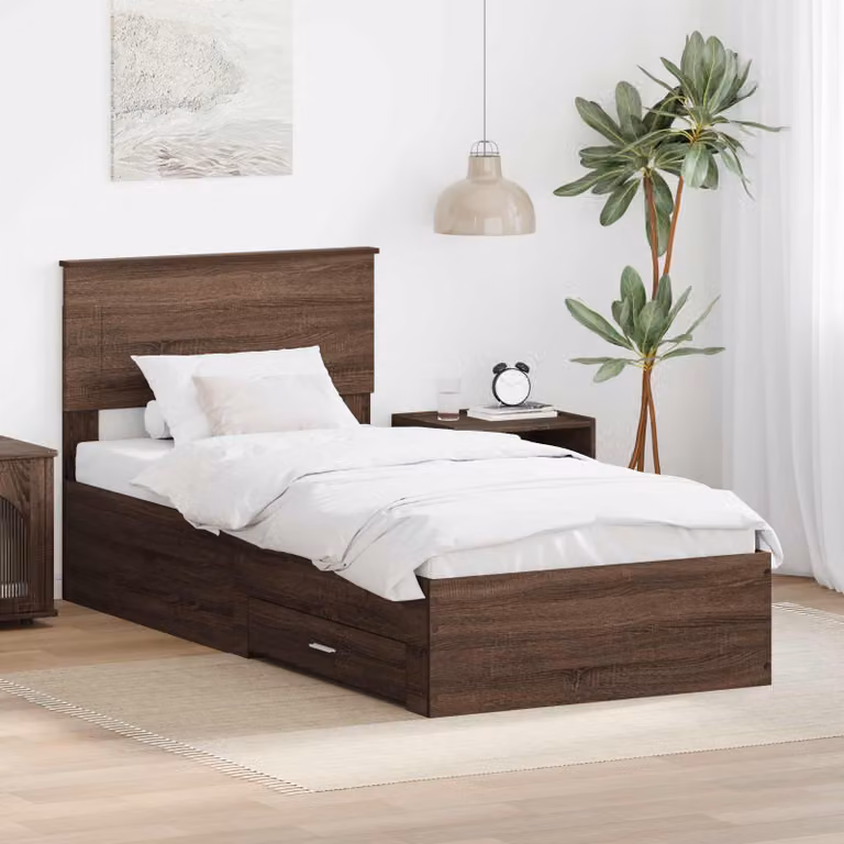 Struttura del letto moderna vidaXL in legno con cassetti, Rovere Marrone e Argento, L 80 x P 190 cm