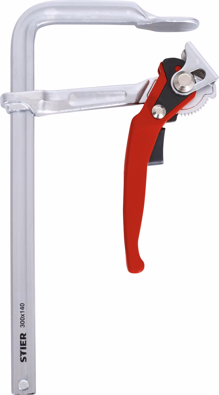 STIER Morsetto a leva interamente in acciaio FHZ 300/140, con forza di serraggio fino a 1570 Nm, serraggio semplice con funzione a leva, realizzato in robusto acciaio piegato, morsetto, morsetto a leva