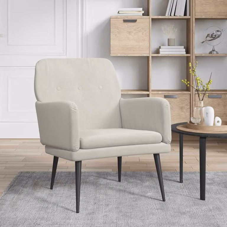 Poltrona moderna vidaXL in velluto beige con braccioli e struttura in metallo L/P/H: 62 x 79 x 79 cm