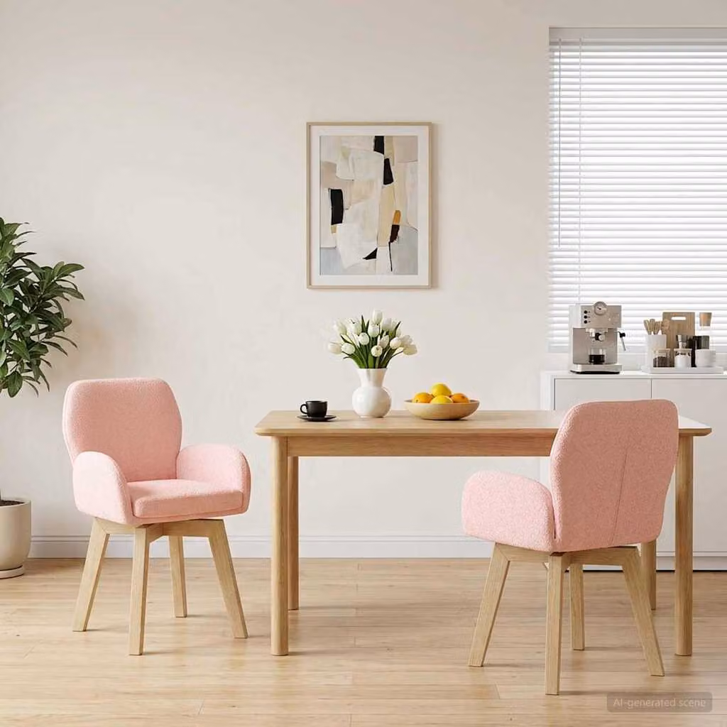 Set di 2 sedie da pranzo girevoli vidaXL in tessuto bouclé rosa, L: 54 cm, P: 58 cm, H: 87 cm