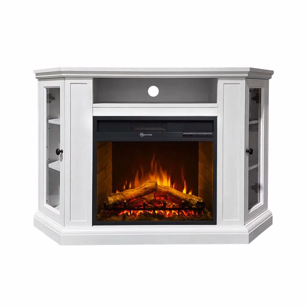 Camino elettrico ad angolo Divina Fire Madison in legno bianco L126 x P78 x H80,5 cm – 2