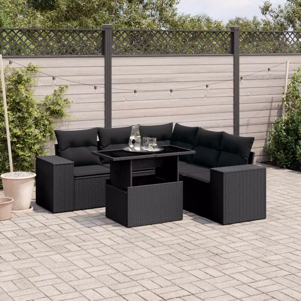 Maison Exclusive - Set Divano da Giardino 6 pz con Cuscini Nero in Polyrattan