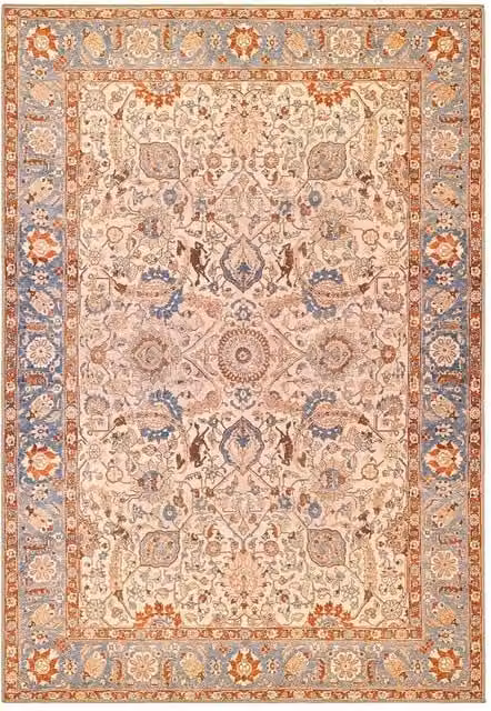 Tappeto Pierre Tappeti Oriental Kashan Crema e Azzurro, disegno persiano classico in stile vintage, lavabile, L: 190 cm x P: 290 cm