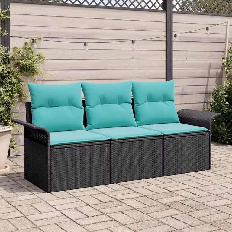 Set Divano da Giardino Moderno vidaXL in Rattan e Metallo con Cuscini Color Turchese e Nero