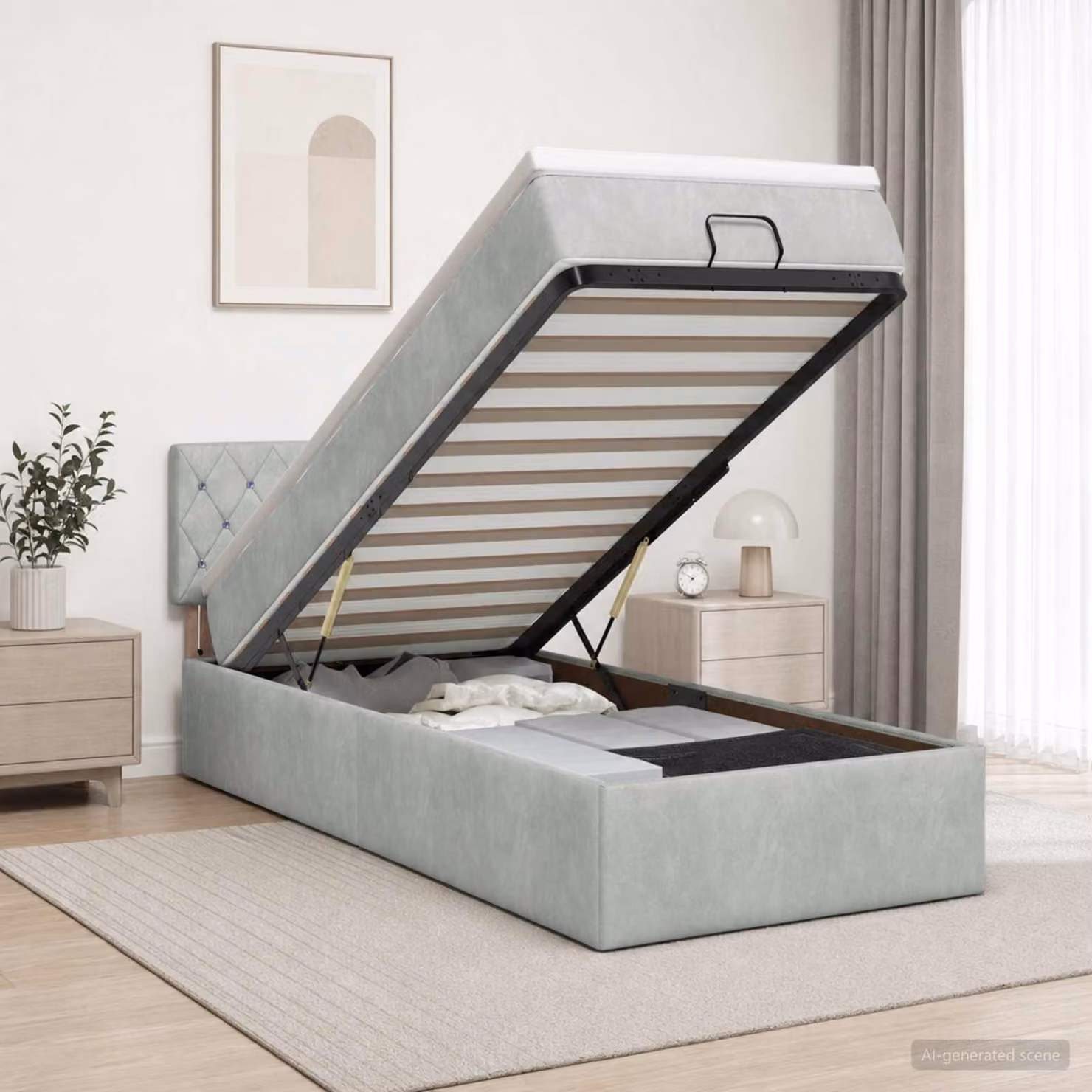 Letto ottomano con materasso vidaXL in velluto grigio chiaro L/P/H: 203 x 100 x 128 cm