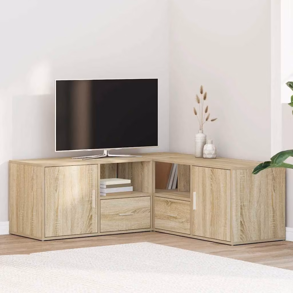 Mobile angolare vidaXL in rovere sonoma marrone con ruote e ripiani, L 200 x P 40 x H 45 cm