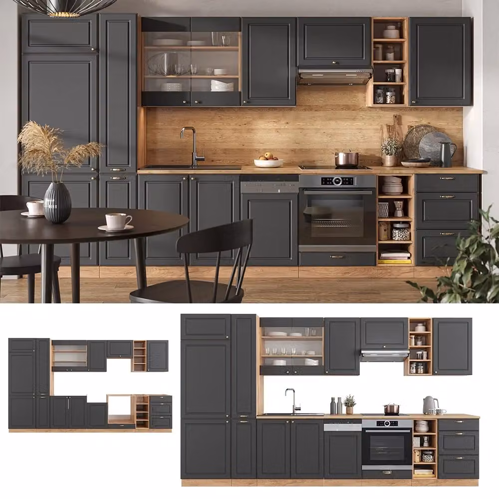 Cucina componibile Fame-Line Vicco Antracite e Rovere dorato, L: 355 cm – 2