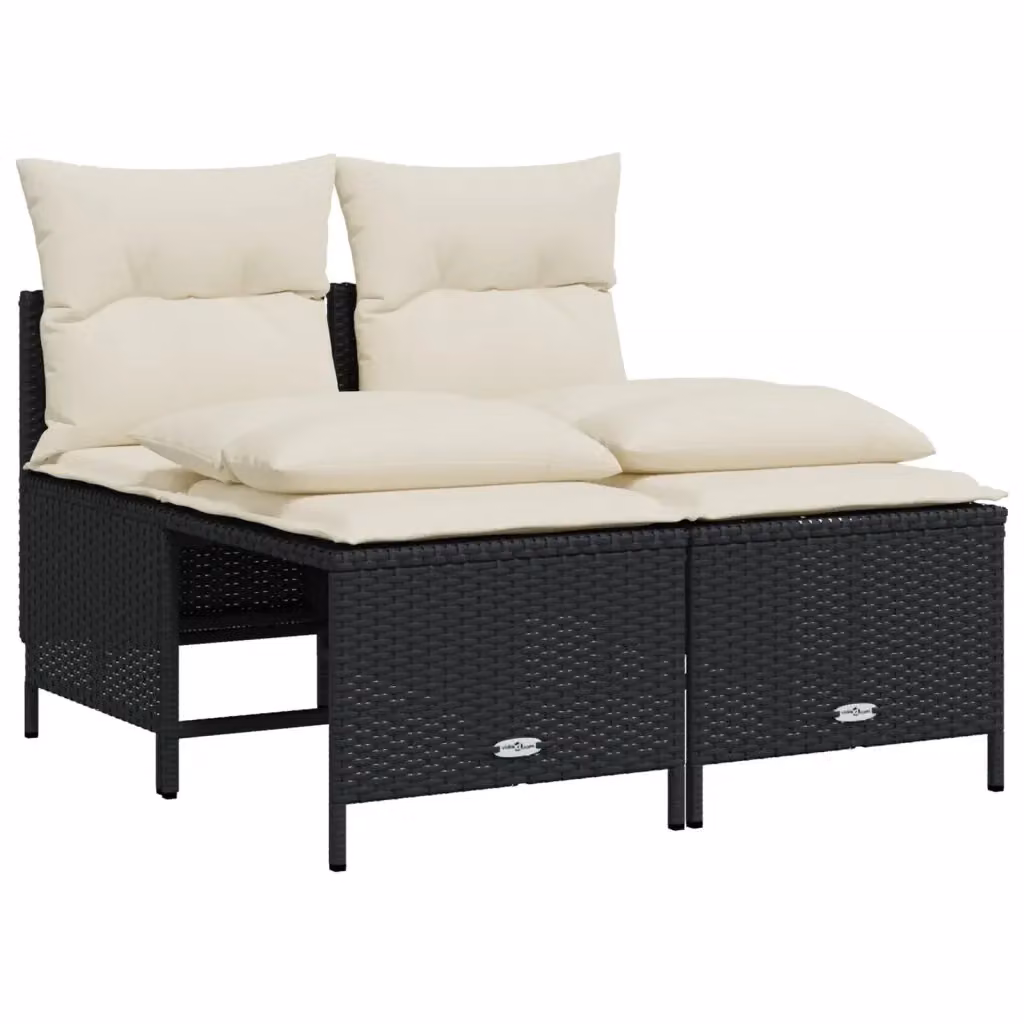 Set di Divani da Giardino a L con Poltrona e Ottoman vidaXL, Colore Bianco e Nero, con Cuscini Inclusi e Rivestimenti Rimovibili – 2