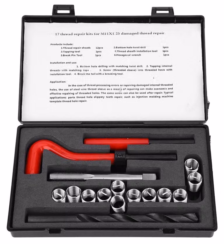 Heli Coil - Inserti filettati - Riparazione professionale - Set da 17 pezzi - M11x1.25 - Per leghe di alluminio - Fai da te