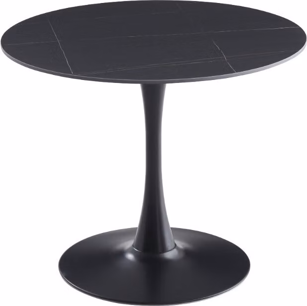Tavolo da pranzo CasaDolce INTERLA 2, nero, 90x75 cm, motivo marmo, pietra sinterizzata, base a colonna in metallo