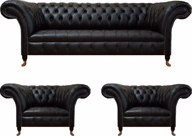 Sofagarnitur Komplett 3tlg 2x Sessel Luxus Dreisitze Sofa Couch Wohnzimmer