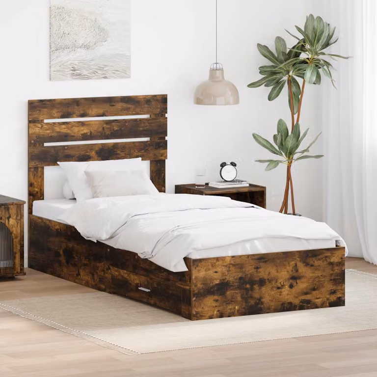 Struttura del letto con cassetto vidaXL in legno Rovere fumé, L 100 x P 200 cm