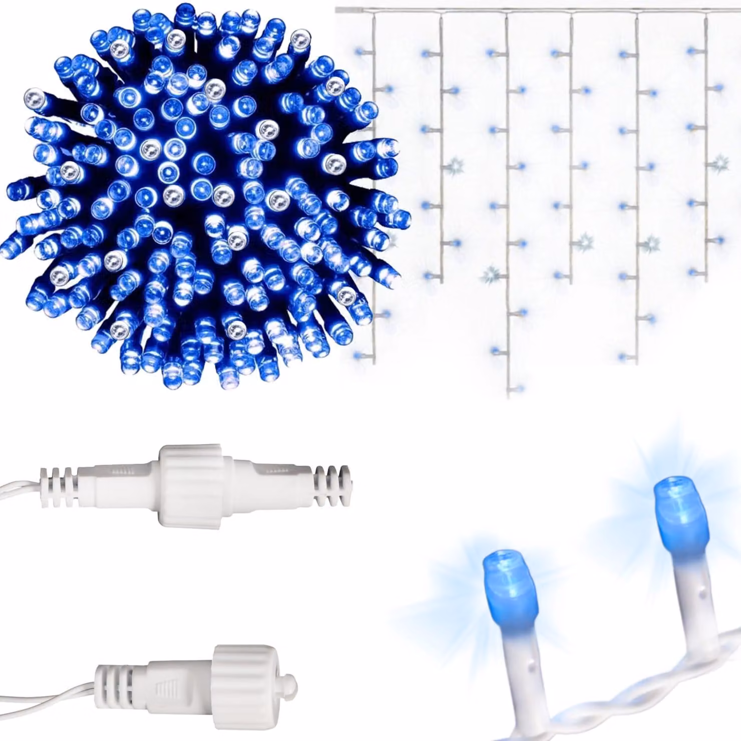 Icicles 500 Led Tenda Luci Esterne Ip44 Blu +Flash Bianco Freddo 15 M