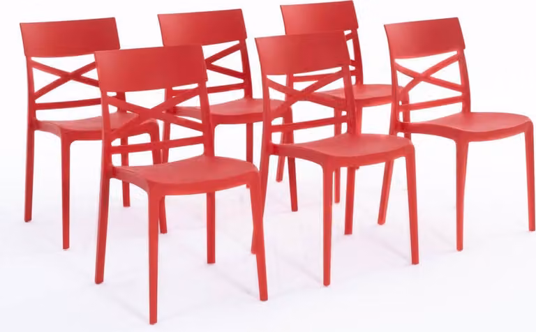 set di 6 sedie impilabili in polipropilene con fibra di vetro per uso esterno e giardino, bar e ristorante, cucina design moderno - MARTINA - Rosso