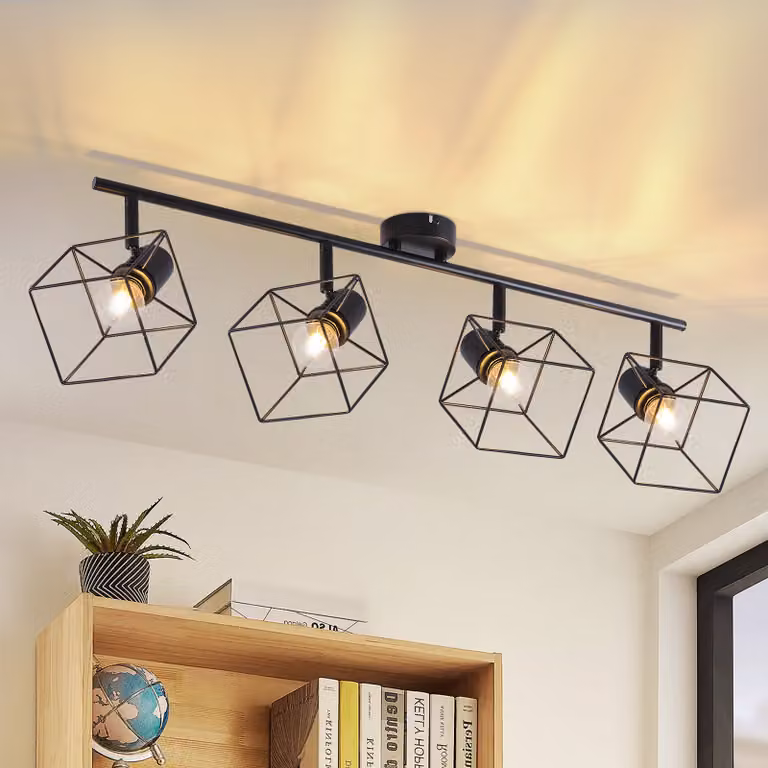 ZMH lampada da soffitto 4 fiamme nere E14 plafoniera 350° orientabile lampada vintage lampada da soffitto in metallo faretto camera da letto lampada per corridoio cucina senza lampadina