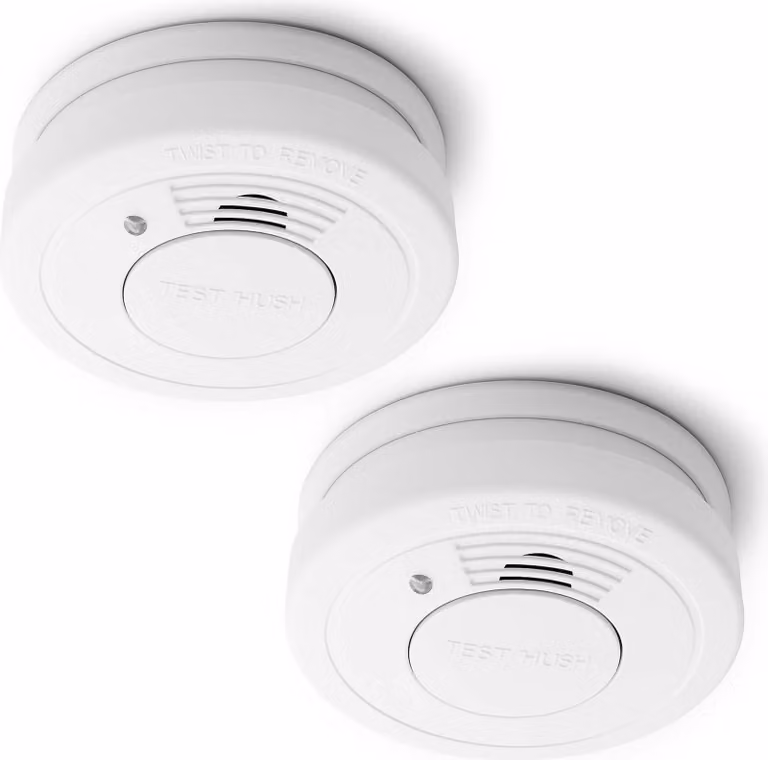 Set di rivelatori di fumo Wiltec 2x con batteria da 3 V installata permanentemente, 10 anni senza manutenzione, rivelatore di incendio con funzione HUSH, affidabile rivelatore di incendio da 85 dB, efficace protezione antincendio