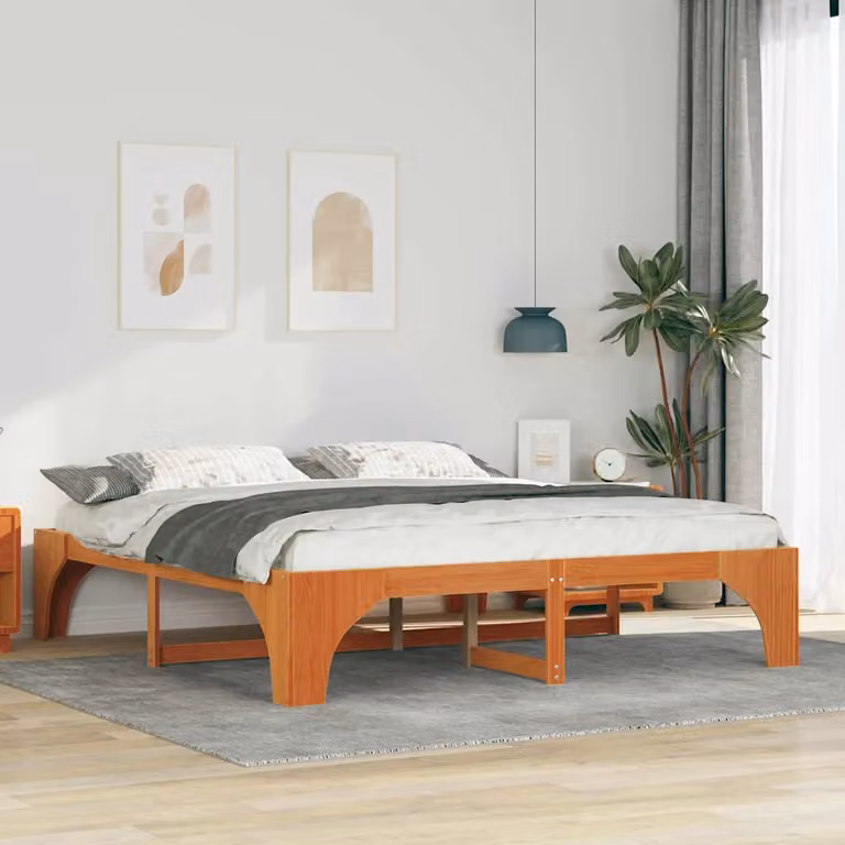 Struttura del letto moderna vidaXL in pino massello marrone 200 x 200 cm