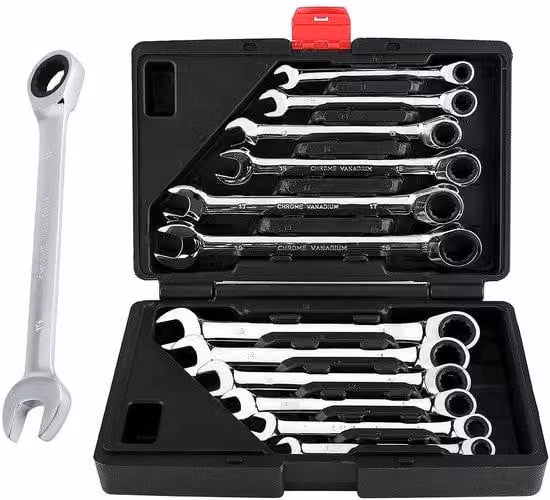 Set di chiavi a bussola in acciaio cromo-vanadio - 12 pezzi - con custodia - anticorrosione - con manico regolabile - leggero e resistente - set di chiavi a bussola