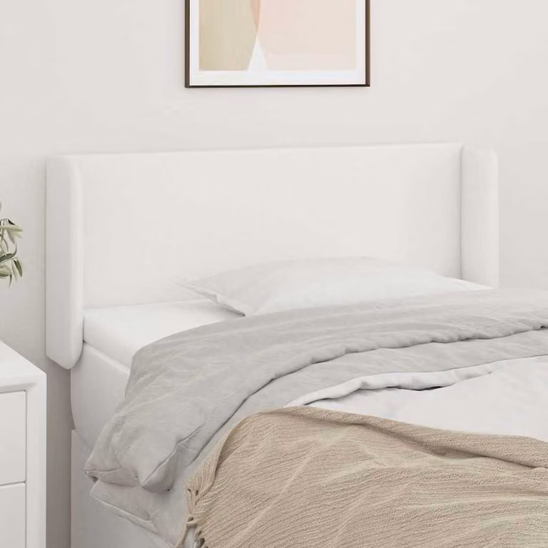 Testiera ad orecchio vidaXL in similpelle bianca con struttura in legno, L: 83 cm, P: 16 cm, H: 78-88 cm