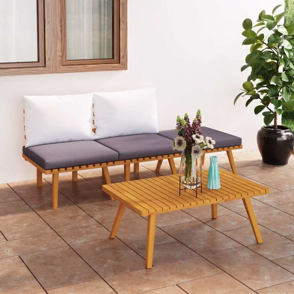 The Living Store Set da giardino 4 pezzi con cuscini in legno massiccio di acacia