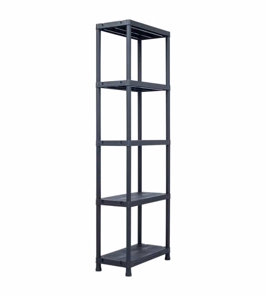 Set di 5 scaffali vidaXL in plastica nera, portata 125 kg, L/P/H: 60 x 30 x 180 cm