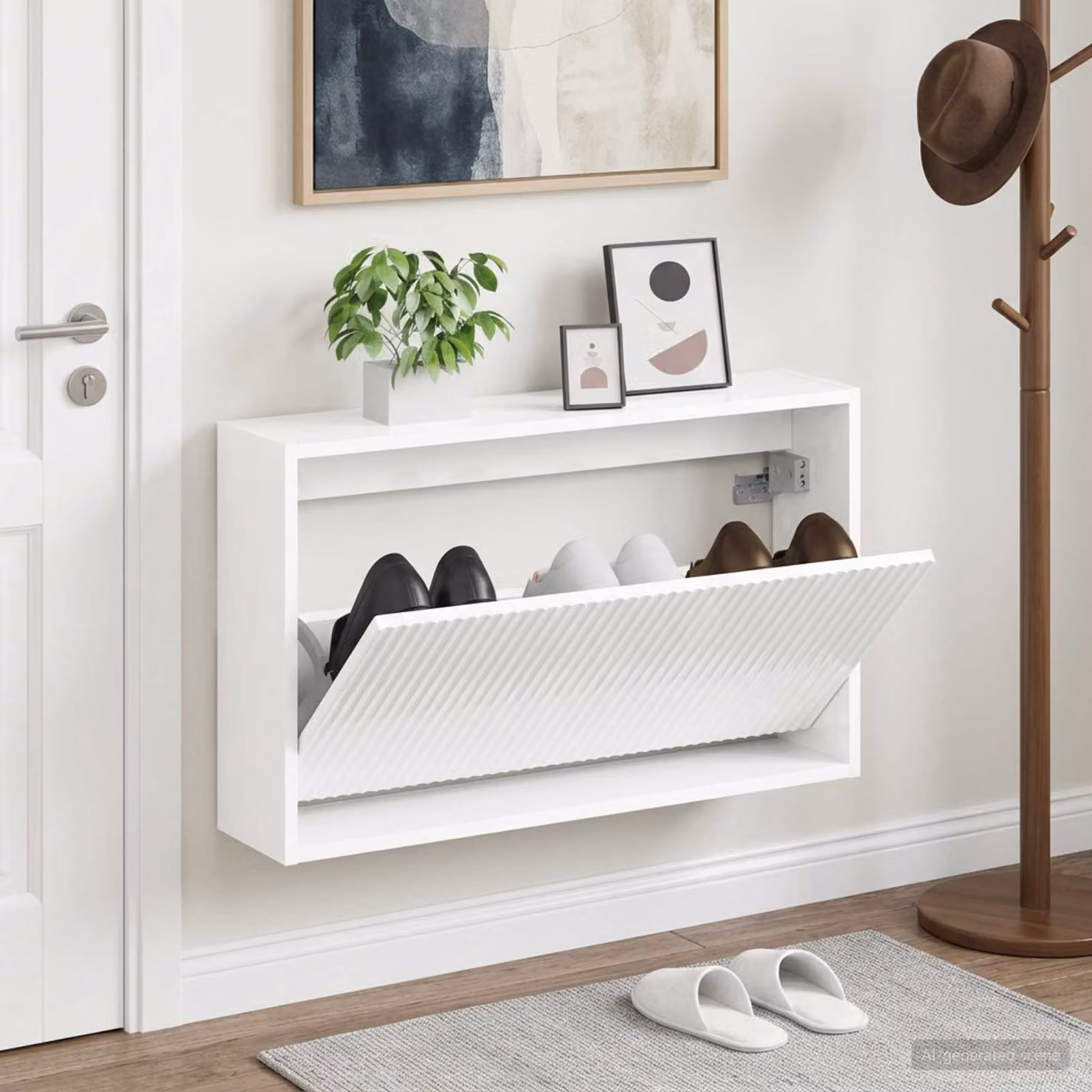 vidaXL Mobiletto per Scarpe da Muro ARNHEM Bianco Lucido L: 71 cm, P: 17 cm, H: 43 cm