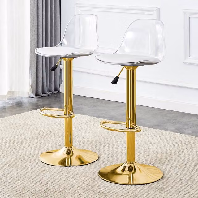 Set di 2 sgabelli da bar MIVRAY moderni con schienale trasparente e struttura dorata, girevoli a 360° e regolabili in altezza – 1