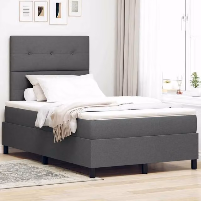 Letto a molle con testiera vidaXL in tessuto grigio L/P/H: 200 x 120 x 28 cm