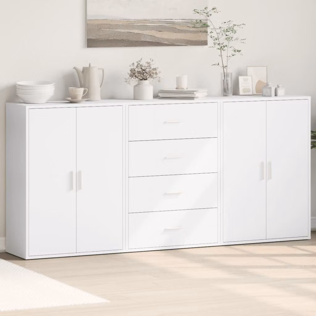 Set di 3 credenze moderne vidaXL bianche in legno e MDF per sala da pranzo, L 60 cm x P 31 cm x H 84 cm